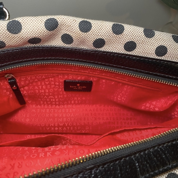 Kate Spade canvas top handle handbag. Polka dot print. Leather, cotton - Picture 4 of 10